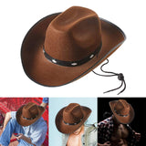 Maxbell Western Felt Cowboy Hat with Drawstring Rope Jazz Top Hat for Dress up Coffee