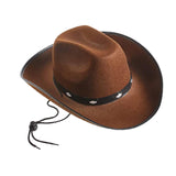 Maxbell Western Felt Cowboy Hat with Drawstring Rope Jazz Top Hat for Dress up Coffee