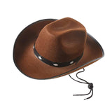 Maxbell Western Felt Cowboy Hat with Drawstring Rope Jazz Top Hat for Dress up Coffee