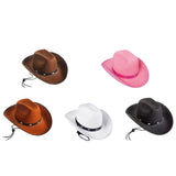 Maxbell Western Felt Cowboy Hat with Drawstring Rope Jazz Top Hat for Dress up Pink