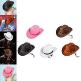 Maxbell Western Felt Cowboy Hat with Drawstring Rope Jazz Top Hat for Dress up Pink