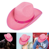 Maxbell Western Felt Cowboy Hat with Drawstring Rope Jazz Top Hat for Dress up Pink