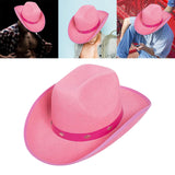 Maxbell Western Felt Cowboy Hat with Drawstring Rope Jazz Top Hat for Dress up Pink