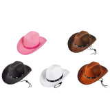 Maxbell Western Felt Cowboy Hat with Drawstring Rope Jazz Top Hat for Dress up Pink