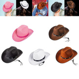 Maxbell Western Felt Cowboy Hat with Drawstring Rope Jazz Top Hat for Dress up Pink