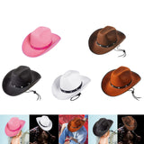 Maxbell Western Felt Cowboy Hat with Drawstring Rope Jazz Top Hat for Dress up Pink