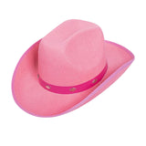 Maxbell Western Felt Cowboy Hat with Drawstring Rope Jazz Top Hat for Dress up Pink