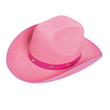 Maxbell Western Felt Cowboy Hat with Drawstring Rope Jazz Top Hat for Dress up Pink