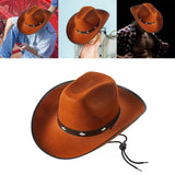 Maxbell Western Felt Cowboy Hat with Drawstring Rope Jazz Top Hat for Dress up Brown