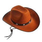 Maxbell Western Felt Cowboy Hat with Drawstring Rope Jazz Top Hat for Dress up Brown