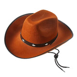 Maxbell Western Felt Cowboy Hat with Drawstring Rope Jazz Top Hat for Dress up Brown