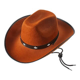 Maxbell Western Felt Cowboy Hat with Drawstring Rope Jazz Top Hat for Dress up Brown