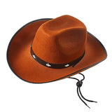 Maxbell Western Felt Cowboy Hat with Drawstring Rope Jazz Top Hat for Dress up Brown