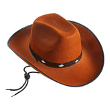 Maxbell Western Felt Cowboy Hat with Drawstring Rope Jazz Top Hat for Dress up Brown