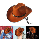 Maxbell Western Felt Cowboy Hat with Drawstring Rope Jazz Top Hat for Dress up Brown