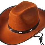 Maxbell Western Felt Cowboy Hat with Drawstring Rope Jazz Top Hat for Dress up Brown