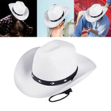 Maxbell Western Felt Cowboy Hat with Drawstring Rope Jazz Top Hat for Dress up White