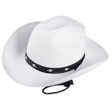 Maxbell Western Felt Cowboy Hat with Drawstring Rope Jazz Top Hat for Dress up White