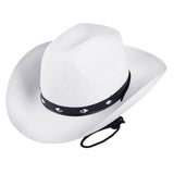 Maxbell Western Felt Cowboy Hat with Drawstring Rope Jazz Top Hat for Dress up White