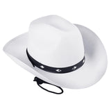 Maxbell Western Felt Cowboy Hat with Drawstring Rope Jazz Top Hat for Dress up White