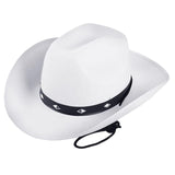 Maxbell Western Felt Cowboy Hat with Drawstring Rope Jazz Top Hat for Dress up White