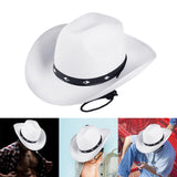 Maxbell Western Felt Cowboy Hat with Drawstring Rope Jazz Top Hat for Dress up White