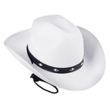 Maxbell Western Felt Cowboy Hat with Drawstring Rope Jazz Top Hat for Dress up White