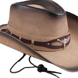 Maxbell Western Cowboy Hat Wide Roll up Brim Hombre Caps Fashion Sombrero PU Leather Brown