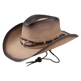 Maxbell Western Cowboy Hat Wide Roll up Brim Hombre Caps Fashion Sombrero PU Leather Brown