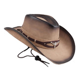 Maxbell Western Cowboy Hat Wide Roll up Brim Hombre Caps Fashion Sombrero PU Leather Brown