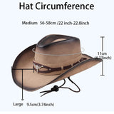 Maxbell Western Cowboy Hat Wide Roll up Brim Hombre Caps Fashion Sombrero PU Leather Brown