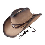 Maxbell Western Cowboy Hat Wide Roll up Brim Hombre Caps Fashion Sombrero PU Leather Brown