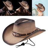 Maxbell Western Cowboy Hat Wide Roll up Brim Hombre Caps Fashion Sombrero PU Leather Brown