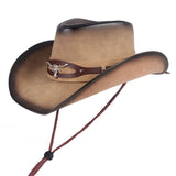 Maxbell Western Cowboy Hat Wide Roll up Brim Hombre Caps Fashion Sombrero PU Leather Brown