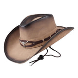 Maxbell Western Cowboy Hat Wide Roll up Brim Hombre Caps Fashion Sombrero PU Leather Brown