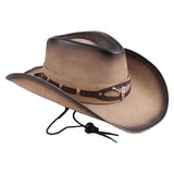 Maxbell Western Cowboy Hat Wide Roll up Brim Hombre Caps Fashion Sombrero PU Leather Brown