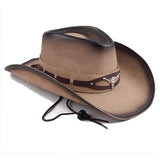 Maxbell Western Cowboy Hat Wide Roll up Brim Hombre Caps Fashion Sombrero PU Leather Brown