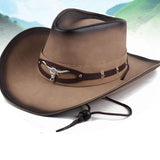 Maxbell Western Cowboy Hat Wide Roll up Brim Hombre Caps Fashion Sombrero PU Leather Brown