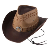 Maxbell Western Cowboy Hat Wide Roll up Brim Hombre Caps Fashion Sombrero PU Leather 2 Colors