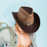 Maxbell Western Cowboy Hat Wide Roll up Brim Hombre Caps Fashion Sombrero PU Leather 2 Colors