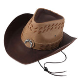 Maxbell Western Cowboy Hat Wide Roll up Brim Hombre Caps Fashion Sombrero PU Leather 2 Colors