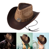 Maxbell Western Cowboy Hat Wide Roll up Brim Hombre Caps Fashion Sombrero PU Leather 2 Colors