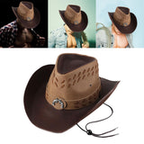 Maxbell Western Cowboy Hat Wide Roll up Brim Hombre Caps Fashion Sombrero PU Leather 2 Colors