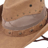 Maxbell Western Cowboy Hat Wide Roll up Brim Hombre Caps Fashion Sombrero PU Leather Mesh