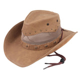 Maxbell Western Cowboy Hat Wide Roll up Brim Hombre Caps Fashion Sombrero PU Leather Mesh