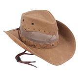 Maxbell Western Cowboy Hat Wide Roll up Brim Hombre Caps Fashion Sombrero PU Leather Mesh