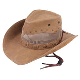 Maxbell Western Cowboy Hat Wide Roll up Brim Hombre Caps Fashion Sombrero PU Leather Mesh