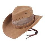 Maxbell Western Cowboy Hat Wide Roll up Brim Hombre Caps Fashion Sombrero PU Leather Mesh