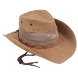 Maxbell Western Cowboy Hat Wide Roll up Brim Hombre Caps Fashion Sombrero PU Leather Mesh