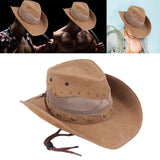 Maxbell Western Cowboy Hat Wide Roll up Brim Hombre Caps Fashion Sombrero PU Leather Mesh